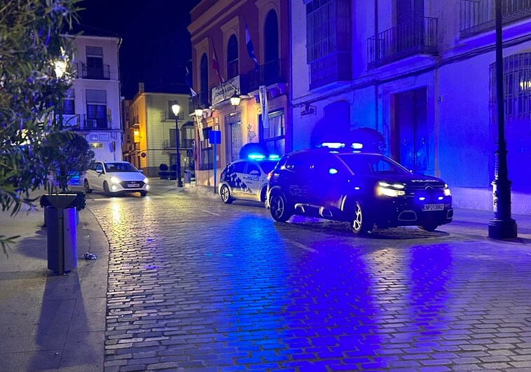 Dos vehículos de policía local y nacional en la zona en la que se encuentra la discoteca