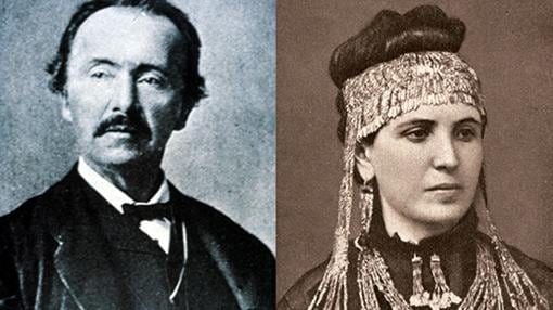 Heinrich Schliemann y su segunda esposa, la griega Sophia Engastromenos