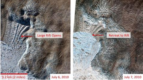 Un gigantesco bloque de hielo se desprende de un glaciar en Groenlandia