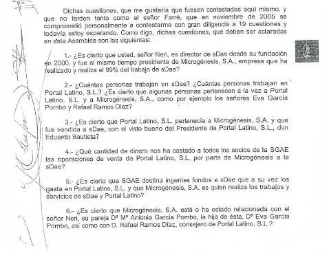 Diosdado presidió en 2007 la Junta de la SGAE en la que José Neri fue denunciado