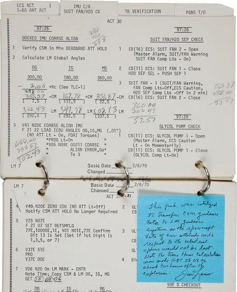 El manual que salvó la vida a los astronautas del Apolo 13, a subasta