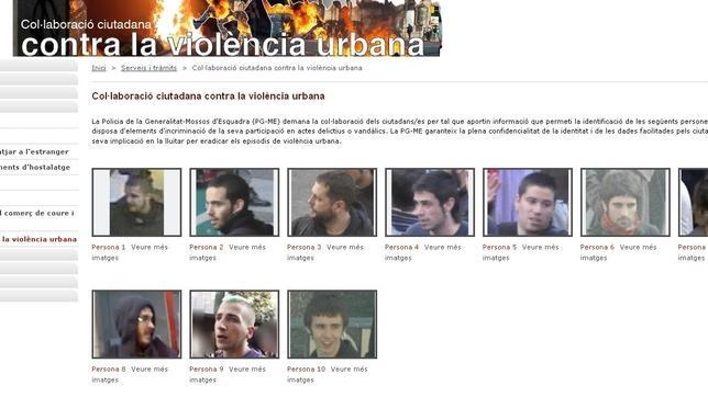 Los Mossos activan su web para delatar a violentos con fotos de 68 sospechosos