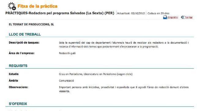 «Salvados» retira una oferta de trabajo  para becarios sin remunerar