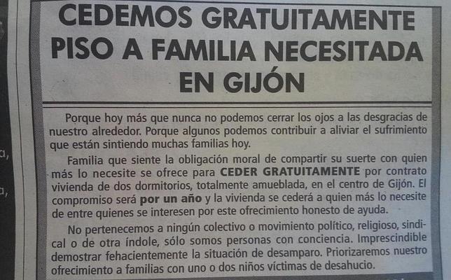 Una familia cede gratis durante un año su piso de vacaciones en Gijón