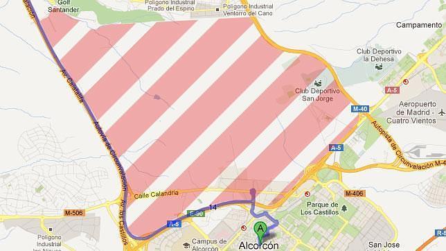 Este es el mapa donde se situará el proyecto de Eurovegas, en Alcorcón