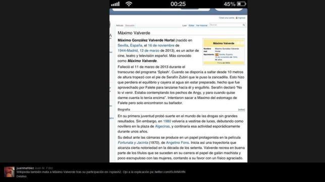 Twitter y Wikipedia matan a Máximo Valverde