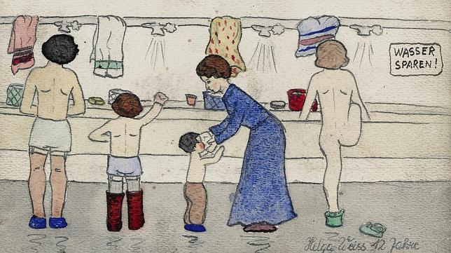 Dibujo de Helga Weiss, realizado en el campo de concentración de Terezin