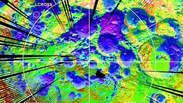 Mapa de temperaturas del polo sur de la Luna