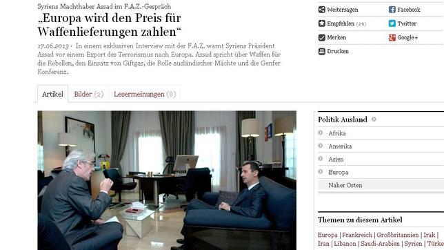 Al Assad advierte a Europa de que «pagará el precio» si arma a los rebeldes sirios