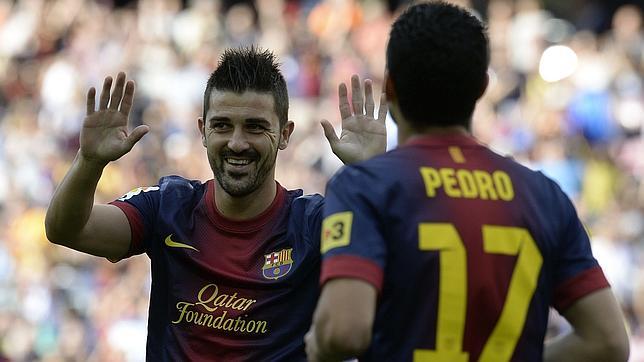 Villa celebra su último tanto con el Barcelona