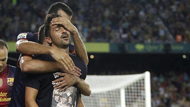 Villa, en su regreso, dedica el gol a su mujer y a sus hijas