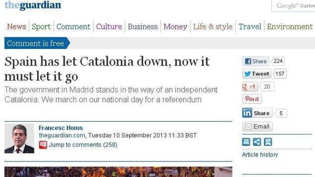 Francesc Homs en «The Guardian»: «España ha fallado a Cataluña, ahora la tiene que dejar ir»
