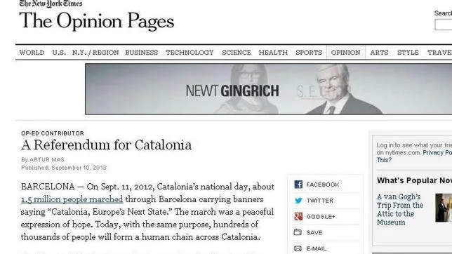 Artur Mas lleva al «New York Times» su referéndum soberanista