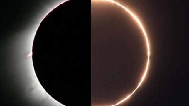 Un eclipse híbrido, fotografiado desde dos lugares distintos del mundo
