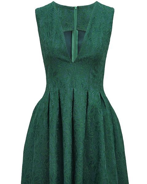 Vestido brocado verde con escote pronunciado de ASOS