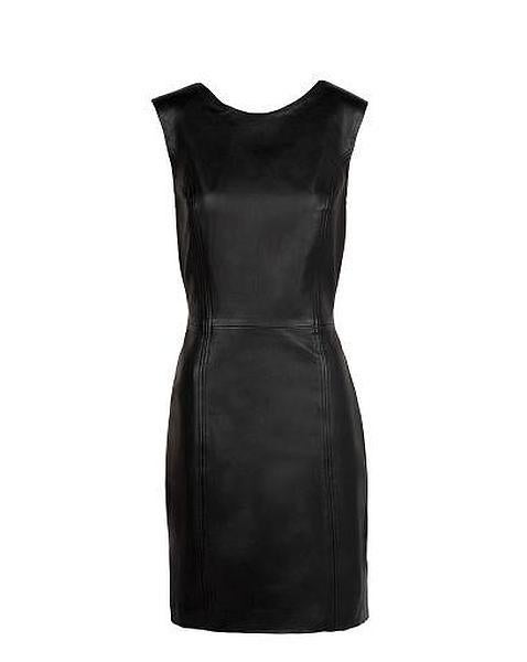 Vestido tubo de cuero negro de Mango