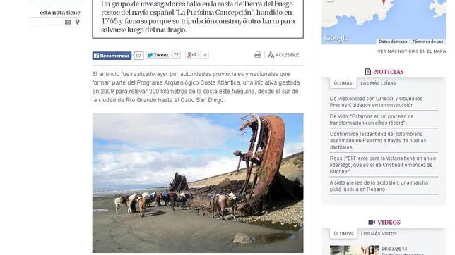 Hallan en Tierra de Fuego los restos de un navío español de 1765