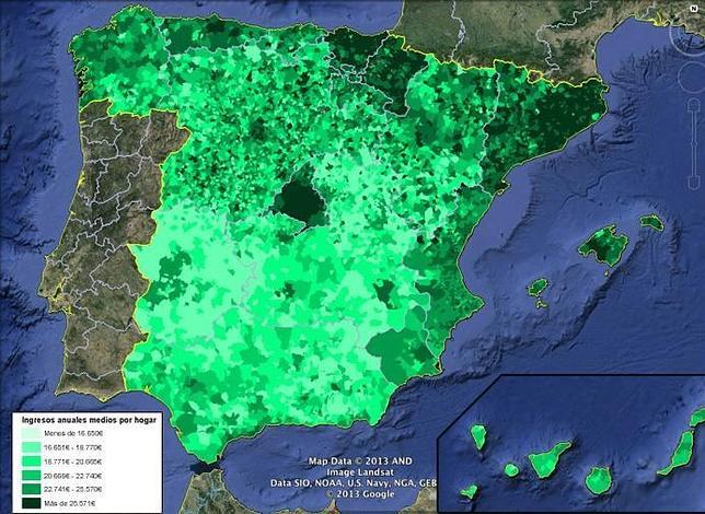 Este es el mapa de lo que ganan las familias españolas