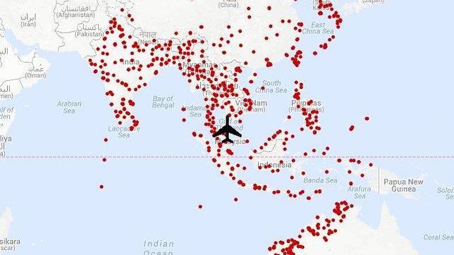 Posibles puntos de aterrizaje del vuelo MH370 de Malaysia Airlines