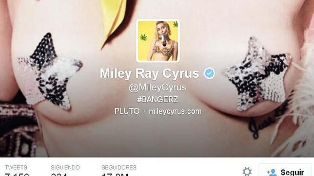 Miley Cyrus pone sus pechos como imagen de fondo en su cuenta de Twitter