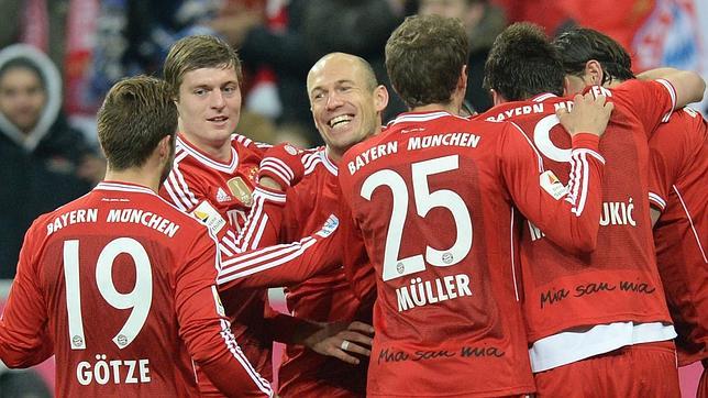 Los jugadores del Bayern celebran un gol en un partido de la pasada Liga