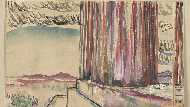 «El Partenón», Atenas, 1911. Vista hacia el mar. Acuarela, aguada y lápiz sobre papel. Fundación Le Corbusier, París.