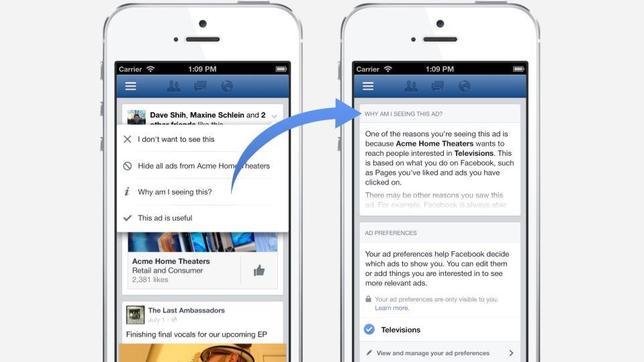 Facebook permite a sus usuarios escoger los anuncios que quieren ver