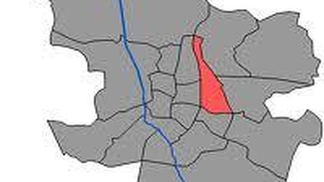 En rojo, el distrito de Ciudad Lineal