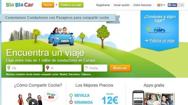 Pantallazo de la web donde se puede solicitar un Blablacar
