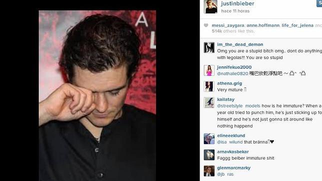 Justin Bieber se ríe de Orlando Bloom publicando una foto de él llorando