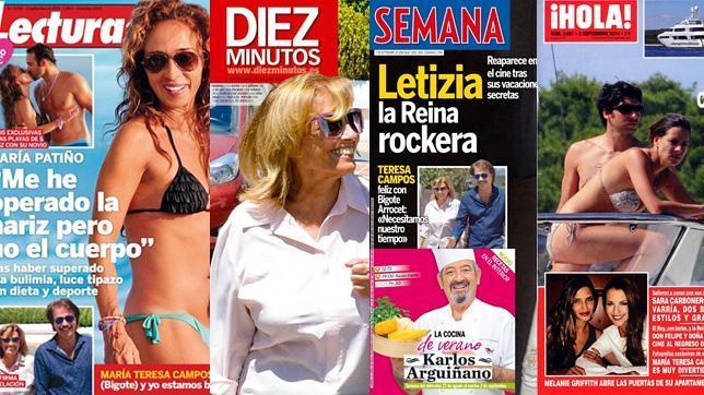 El romance de Mª Teresa Campos y Bigote Arrocet y la salida nocturna de los Reyes al cine, en las portadas