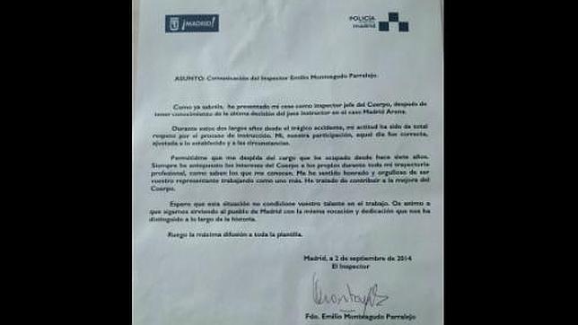 Monteagudo se despide por carta de sus subordinados
