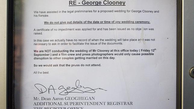 George Clooney no se casará hoy en Londres, según el registro civil