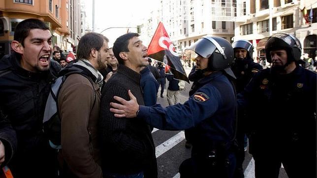 Transcurso de la Huelga General por el centro de Madrid en 2012