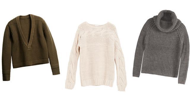 De izquierda a derecha, jersey de punto de otoño-invierno 2014-15 de H&M, Oysho y Bershka