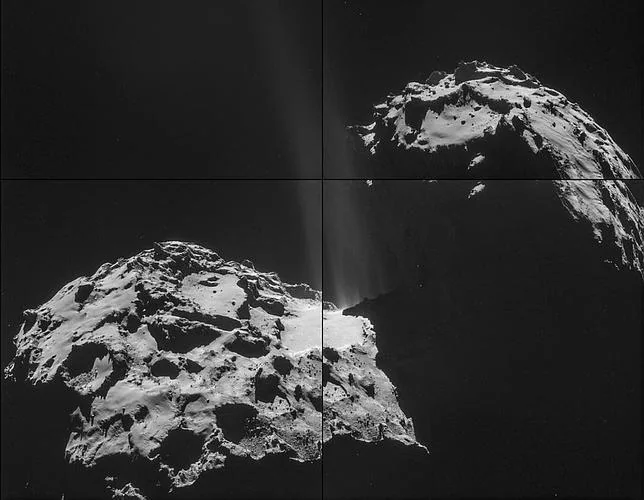 Salida de partículas del núcleo del cometa de Rosetta, en forma de géiseres o jets