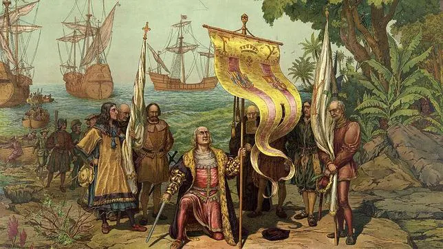 Colón tomando posesión de Guanahani en nombre de los Reyes Católicos el 12 de octubre de 1492