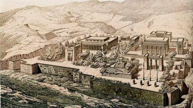 Persépolis a vista de pájaro, según un dibujo de Charles Chipiez (1884)