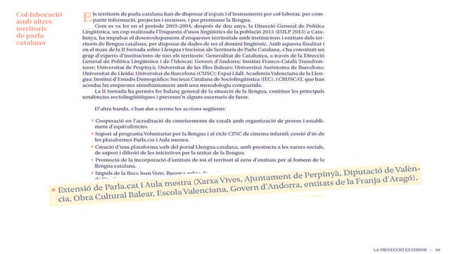 Detalle del informe sobre Política Lingüística elaborado por la Generalitat de Cataluña