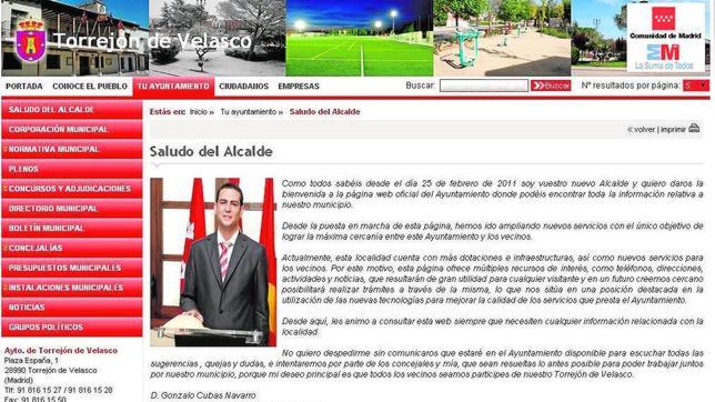 Gonzalo Cubas seguía encabezando la web del ayuntamiento de Torrejón de Velasco