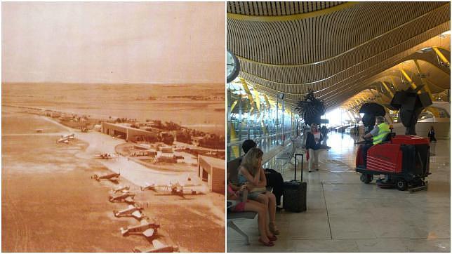 Izquierda, primitivas pistas del aeropuerto de Barajas. Derecha, la T-4