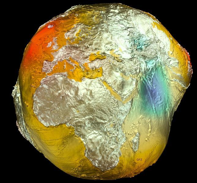 El modelo muestra las variaciones en la gravedad de la Tierra con datos de LAGEOS, GRACIA y GOCE