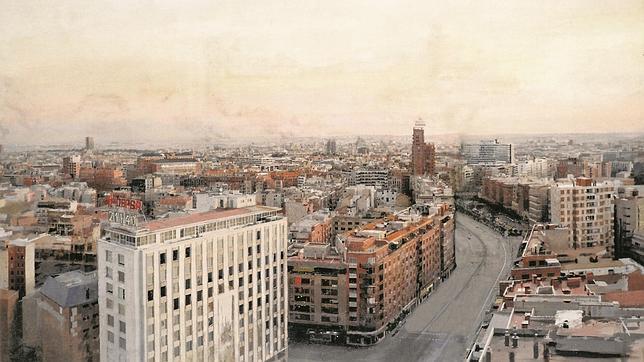 «Madrid desde Torres Blancas», 1974-1982. Óleo sobre tabla