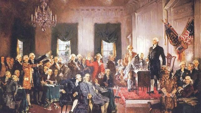 Escena de la firma de la Constitución de los Estados Unidos