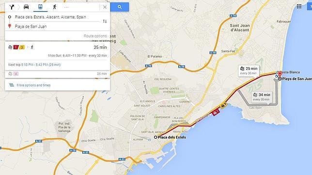 El Tram de Alicante se incorpora a la herramienta Google Transit