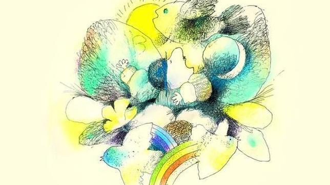 Detalle de los sueños que salen de la cabeza del hombrecito vestido de gris, por Ulises Wensell