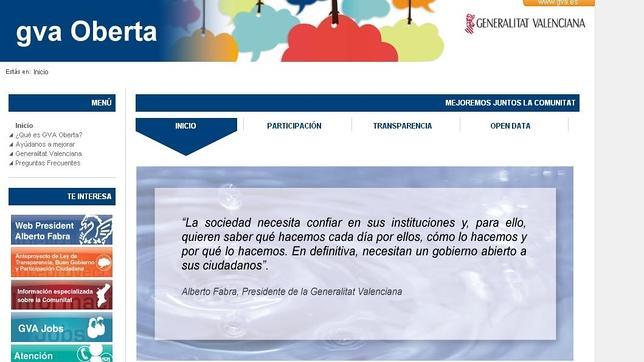 Página web del portal de la transparencia en la Comunidad Valenciana