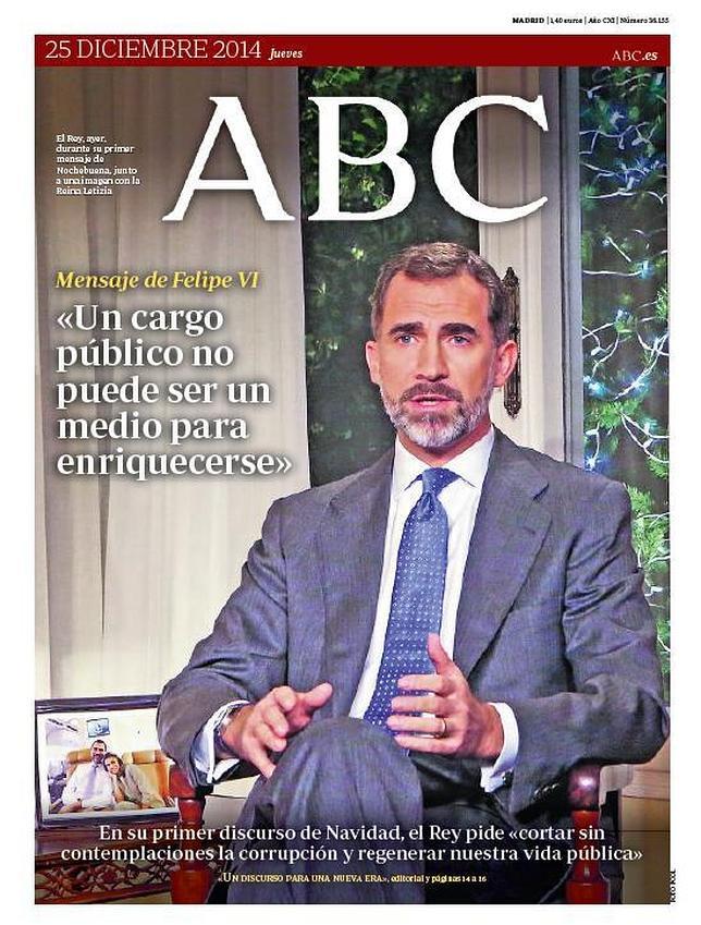 La portada de ABC del jueves 25 de diciembre de 2014