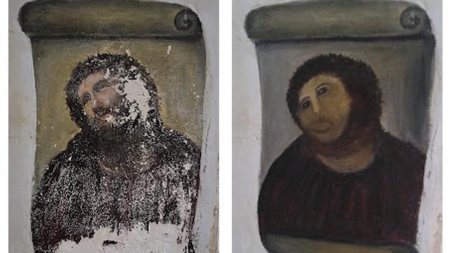 El Ecce homo, antes y después de su repinte