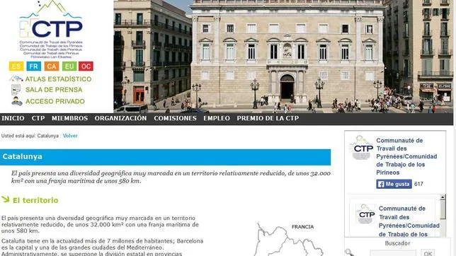 Web de la Comunidad de Trabajo de los Pirineos, en la que la Generalitat describe en todo momento a Cataluña como «país»